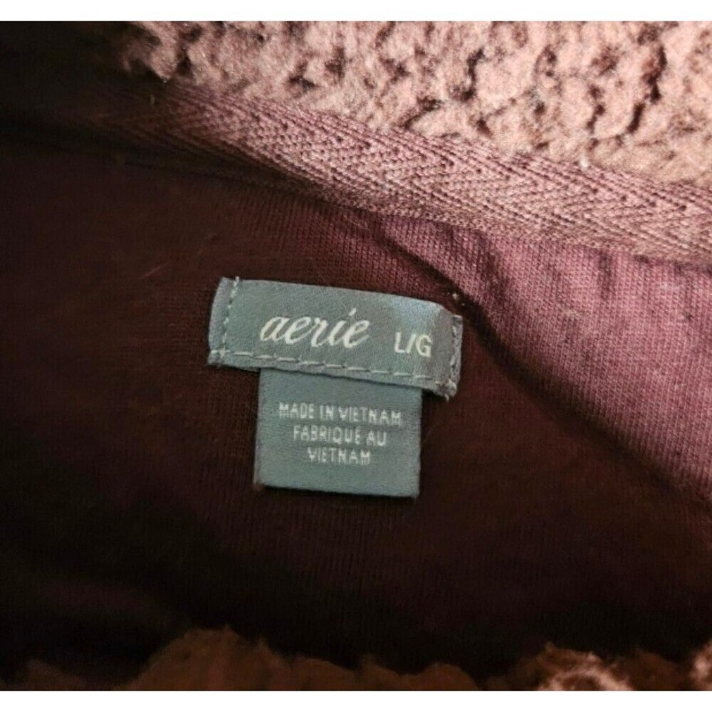 Aerie Oversized Sherpa Fleece Pullover Quarter Button Maroon Cozy Sweater Large - Picture 7 of 7